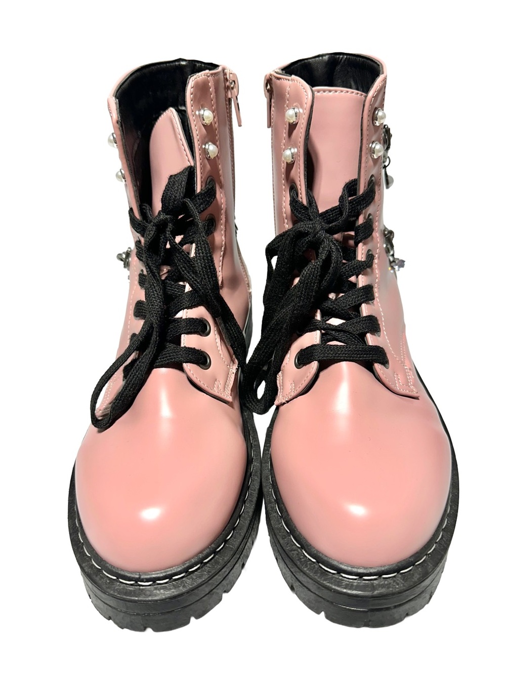 SUGAR Pink Chain Charm Combat Boots | Coquette Grunge Fairycore Moto - Picture 8 of 11